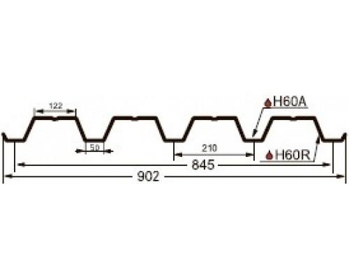 Профнастил Н60 Grand Line оцинкованный, сталь 0,8 мм