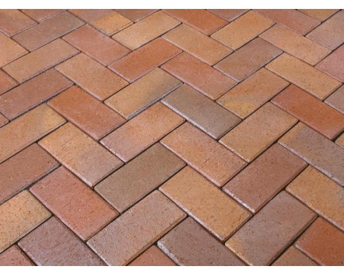 Тротуарная клинкерная брусчатка Penter Florenz bunt orangegelb geflammt 200х100х45 мм с фаской